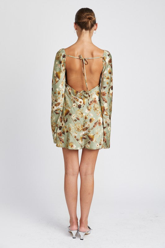 Floral Long Sleeve Mini Dress With Open Back Essential Style Boutique Floral Long Sleeve Mini Dress With Open Back Essential Style Boutique