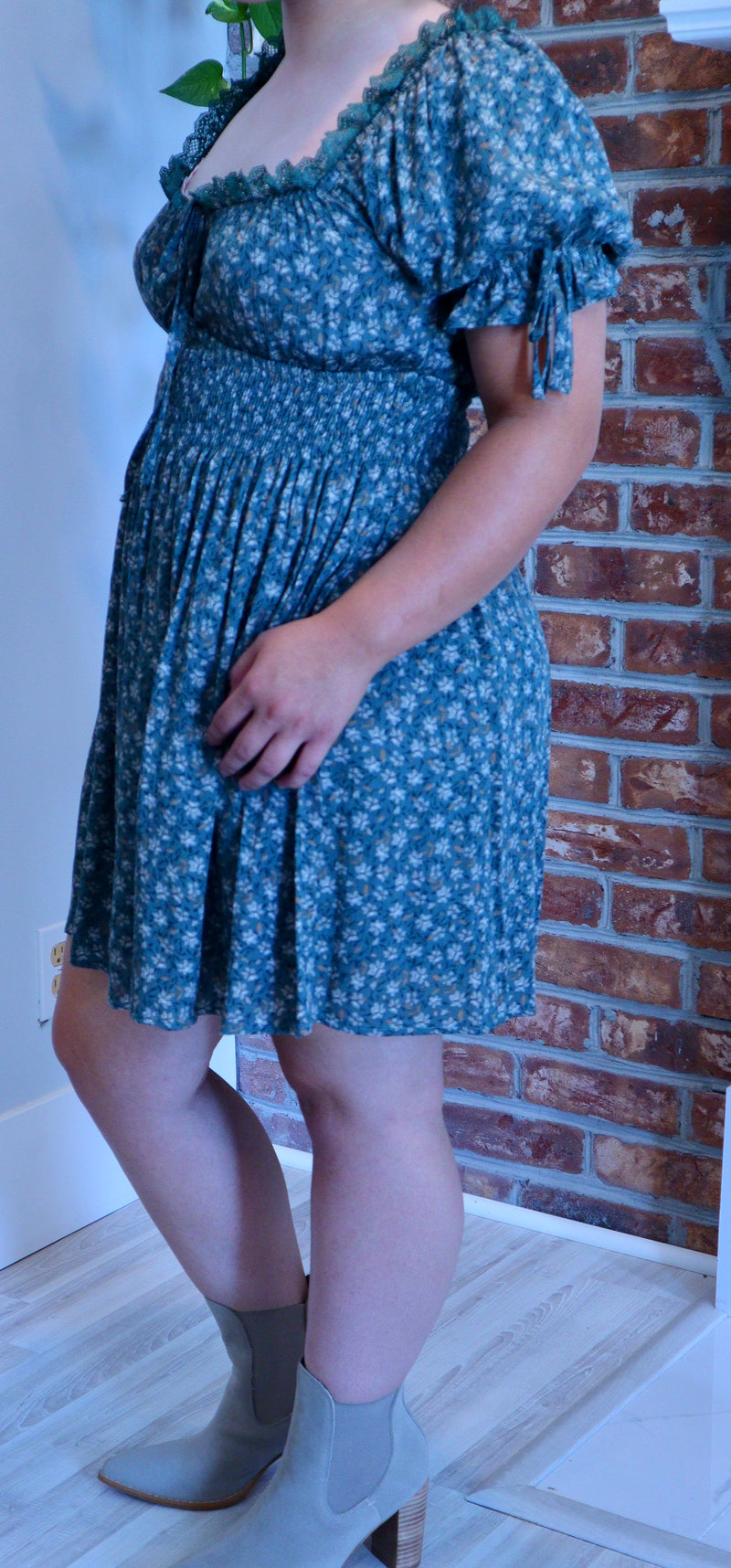 Teal Green Ditsy Floral Dress
