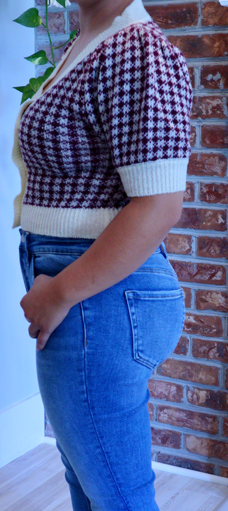 Ivory/Periwinkle Gingham Sweater Top