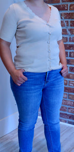Cream Scalloped Ribbed Top