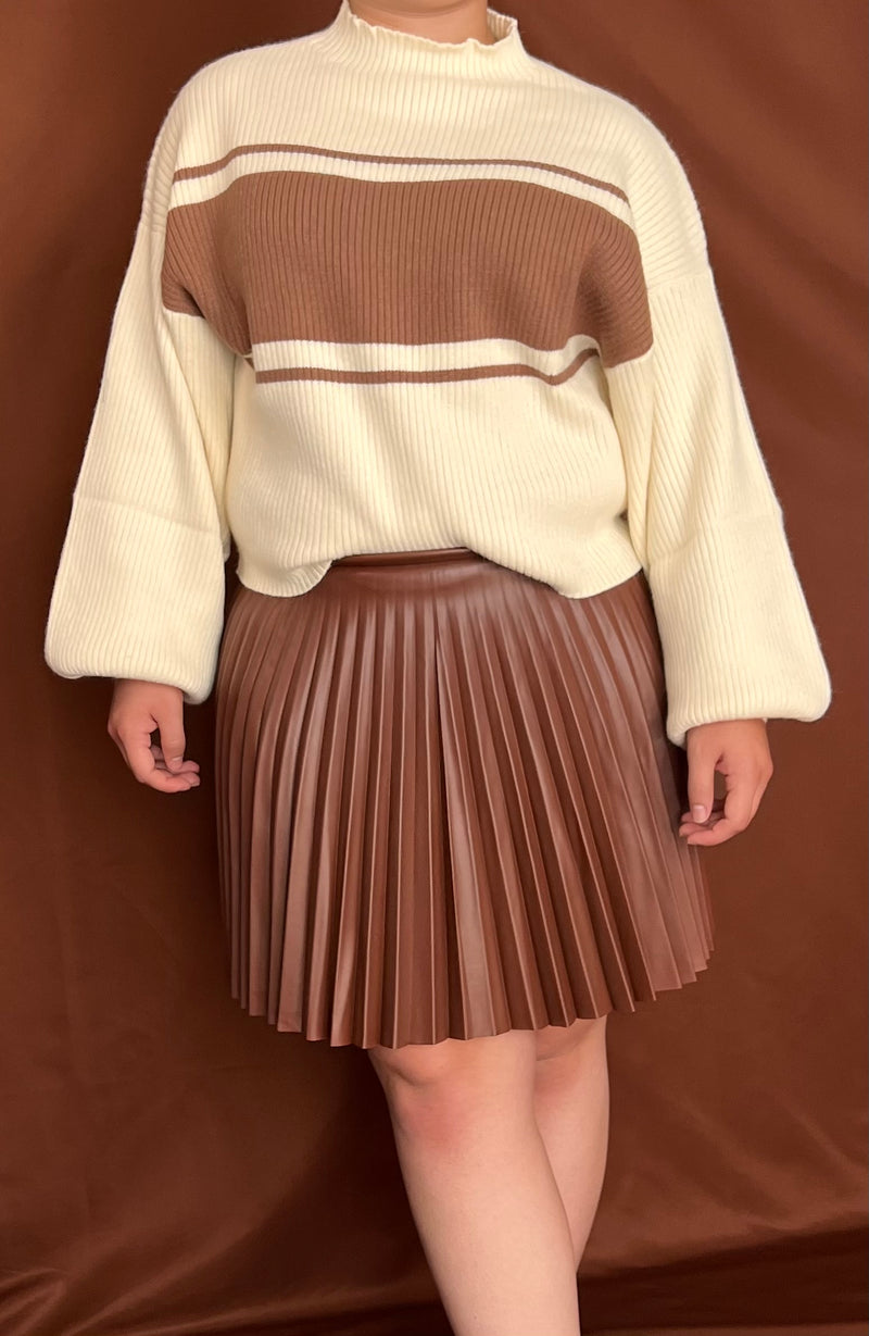 Chocolate Pleated Faux Leather Skirt