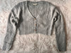 Silver Blue Boucle Crop Sweater Cardigan With Jewel Buttons