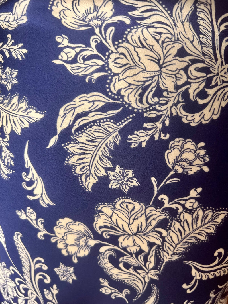 Cobalt Blue Satin Floral Midi Dress